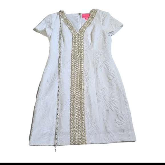 Lilly Pulitzer White and Gold Arie Stretch Short Minimal Luxury Shift Dress SZ 8 - Picture 10 of 16